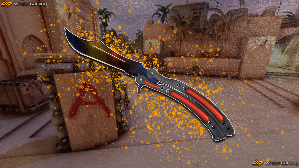A photo of the best looking skin in CS2, the Butterfly Knife Marble Fade.