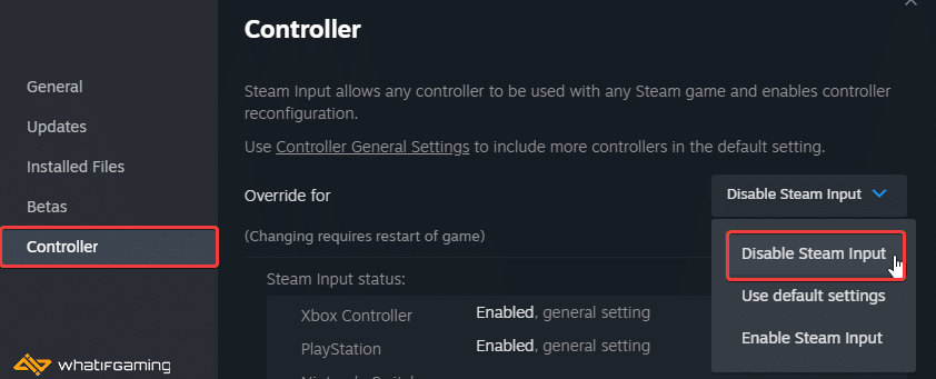 Mortal Kombat 1 > Properties > Controller > Disable Steam Input
