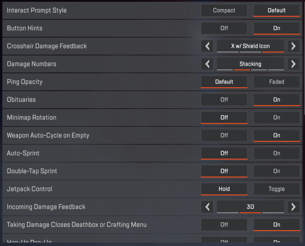 General Settings APex Legends