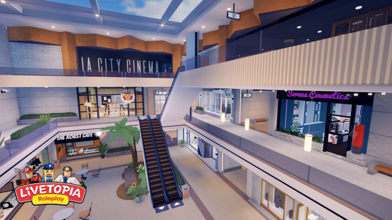 Image shows a mall in best roblox roleplay games