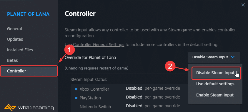 Steam library > Planet of Lana > Properties > Controller > Disable Steam Input