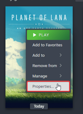 Steam library > Planet of Lana > Properties
