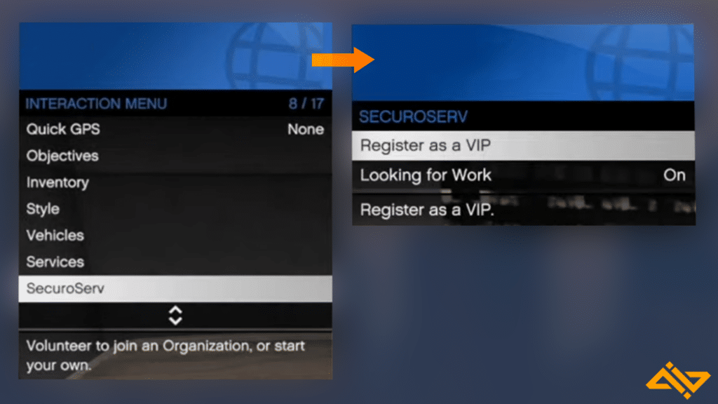 How to become a VIP image, showing interaction menu