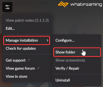 Manage installation > Show folder
