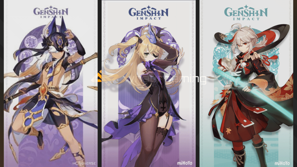 Cyno, Fischl, and Kazuha Character Cards