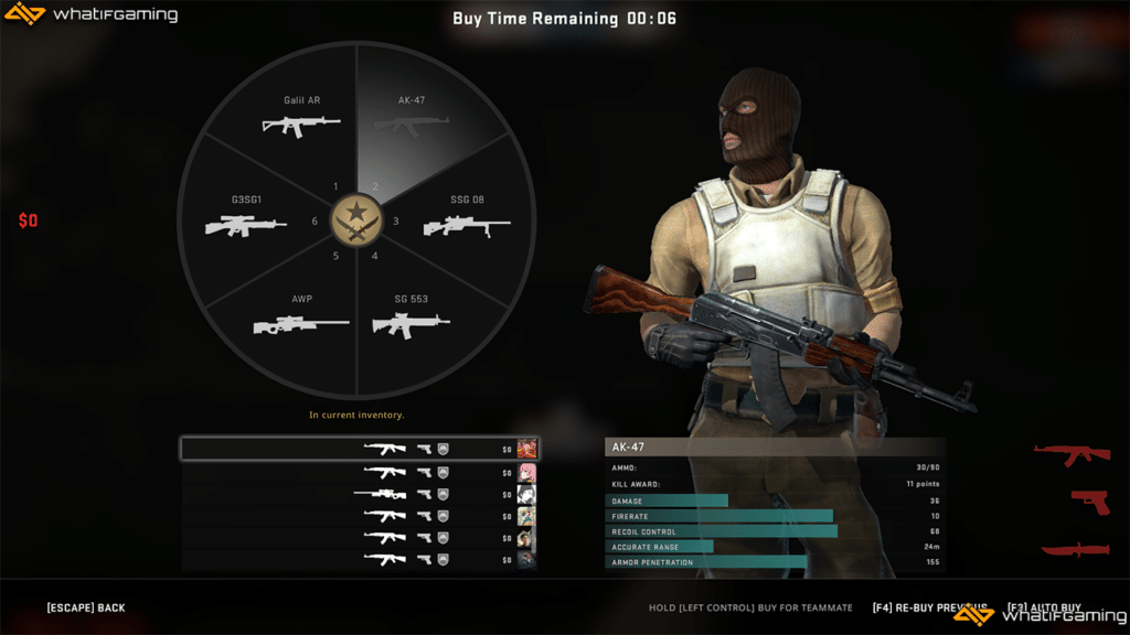 The buy menu in CS:GO.