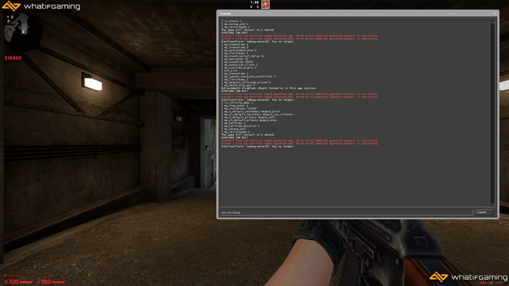 Setting up a 1v1 in CS:GO using the console.