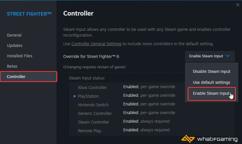 Properties > Controller > Enable Steam Input