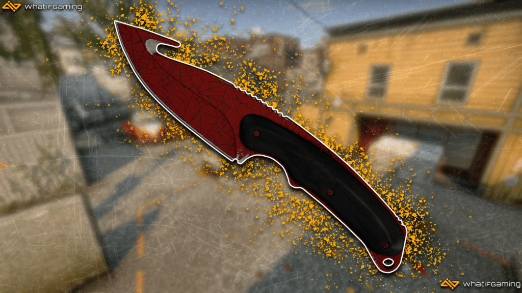 A photo of one of the best cheapest CS:GO knife skins, the Gut Knife Crimson Web.
