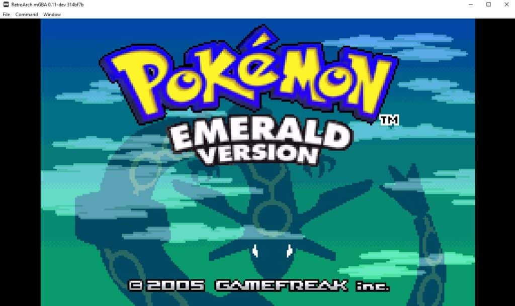 Pokemon Emerald version running in RetroArch.