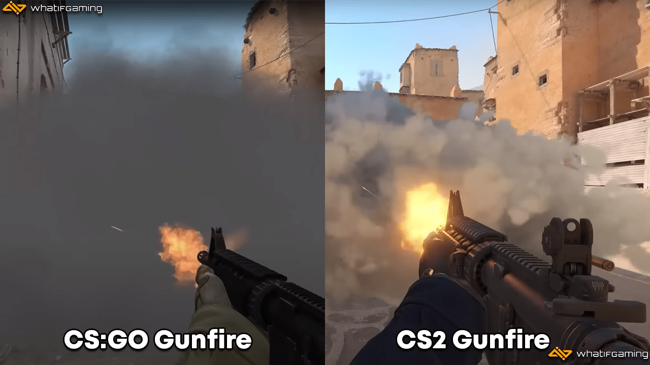 Smoke and Gunfire CS:GO vs Counter-Strike 2 interaction comparison.