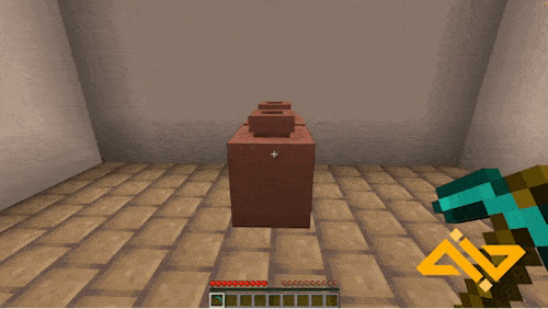 A gif showing a minecraft player breaking decorated pots.