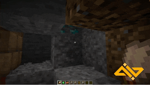 A gif showing a minecraft player brushing suspicious gravel to uncover a pottery sherd.