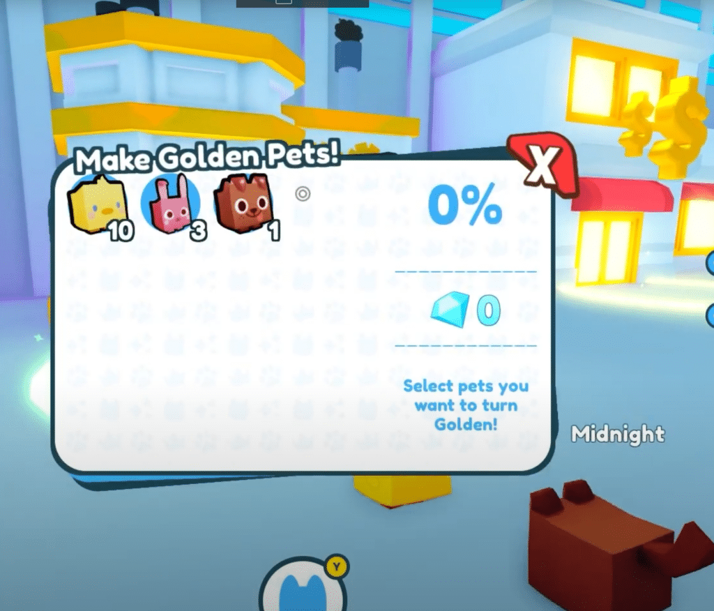 Make Golden Pet Pet Sim X