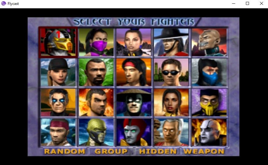 Mortal Kombat Gold, running in Flycast, a Sega Dreamcast emulator.