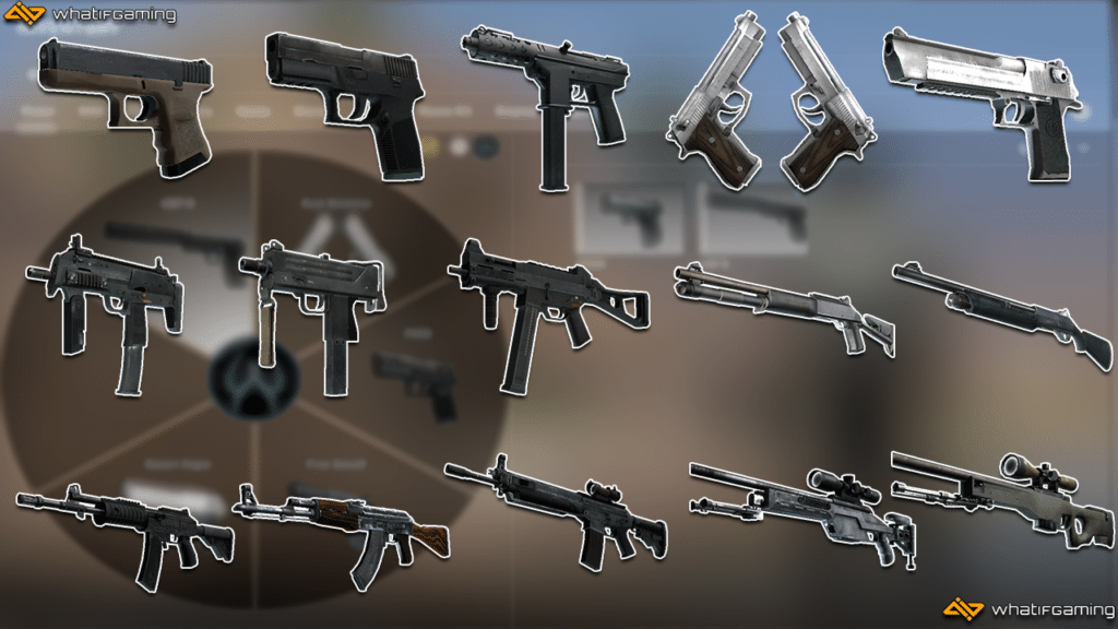 A photo of the weapons in our Aggressive Entry Fragger.