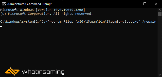 Repair Steam Service in Command Prompt