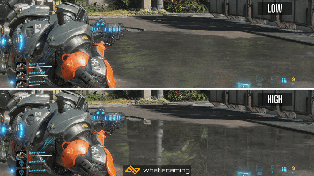 Exoprimal Reflections Comparison. This graphics settings has a big impact on performance.
