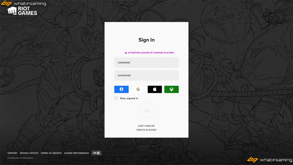A photo of the Riot Games account log-in screen.