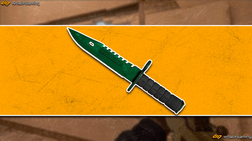 A photo of one of the most expensive knifes in CS:GO, the M9 Bayonet Gamma Doppler Emerald