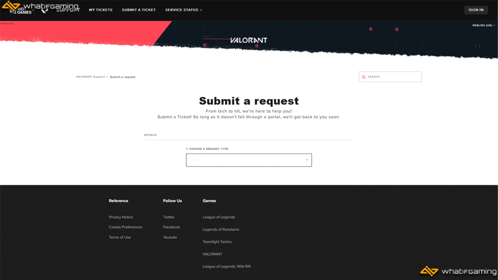Submitting a ticket to get a valorant skin refund.