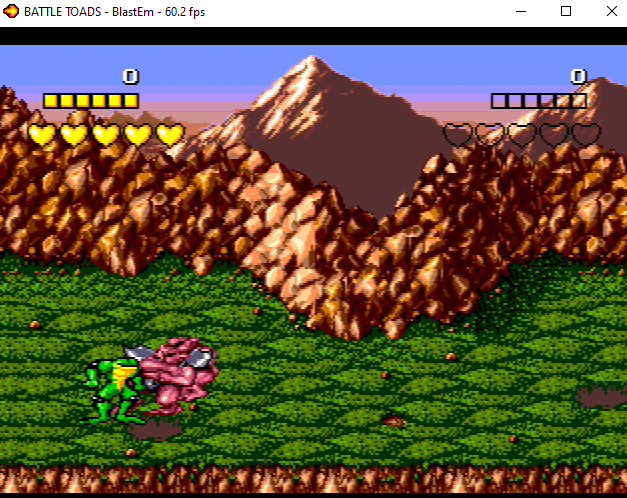 Battle Toads running in BlastEm, a Sega Genesis emulator.