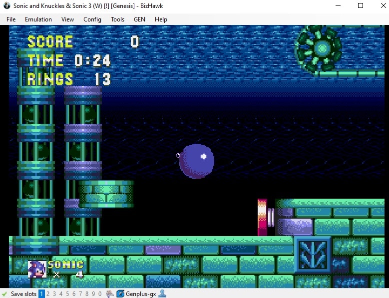 BizHawk running Sonic 3 & Knuckles, a Sega Genesis title.