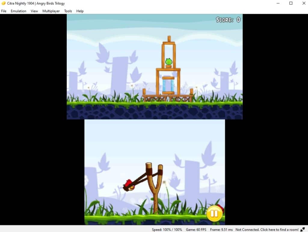 Angry Birds running in Citra, a 3DS emulator.