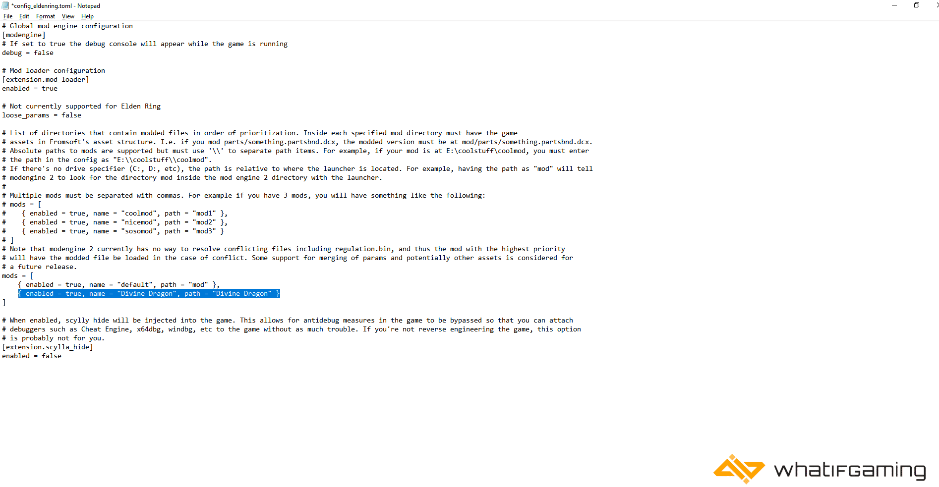 Config Eldenring Toml New Mod Directory Highlighted Text