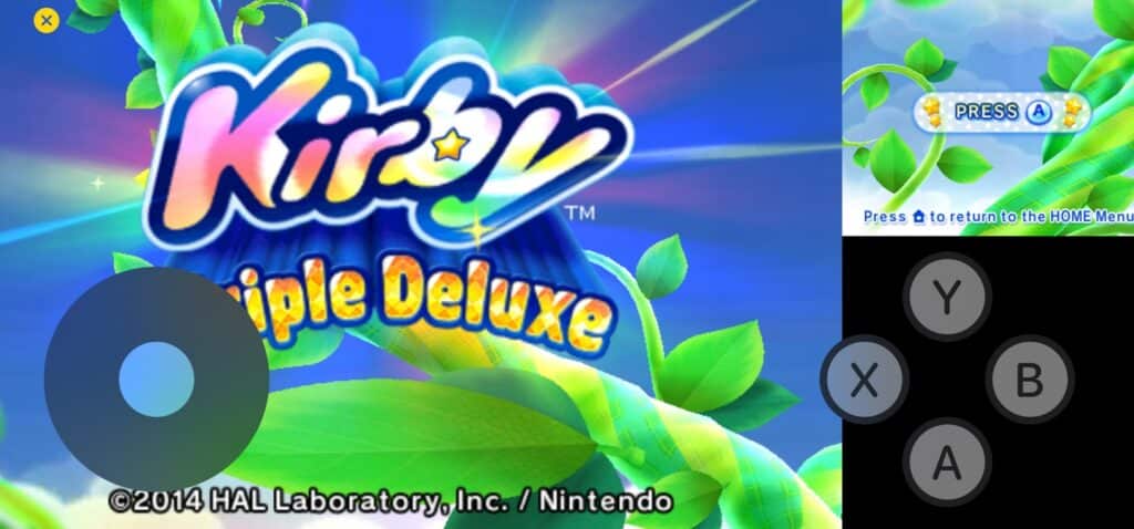 Kirby Triple Deluxe running on emuThreeDS, a 3DS emulator for iOS.