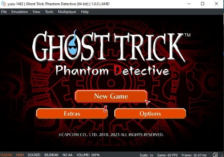 Ghost Trick Phantom Detective running on Yuzu.