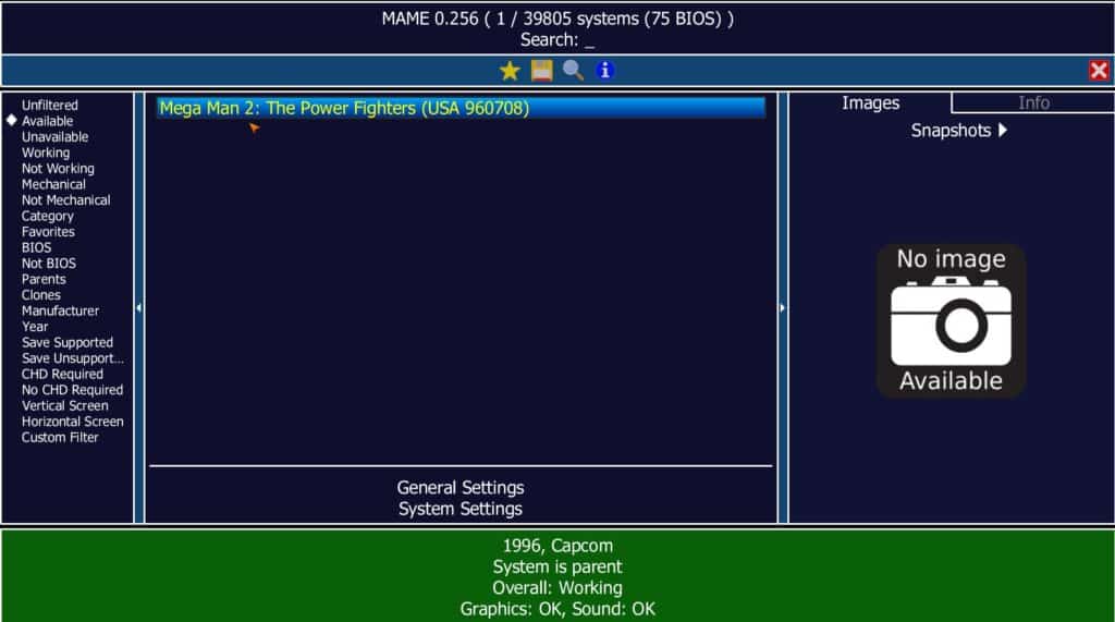 MAME, highlighting Mega Man 2.