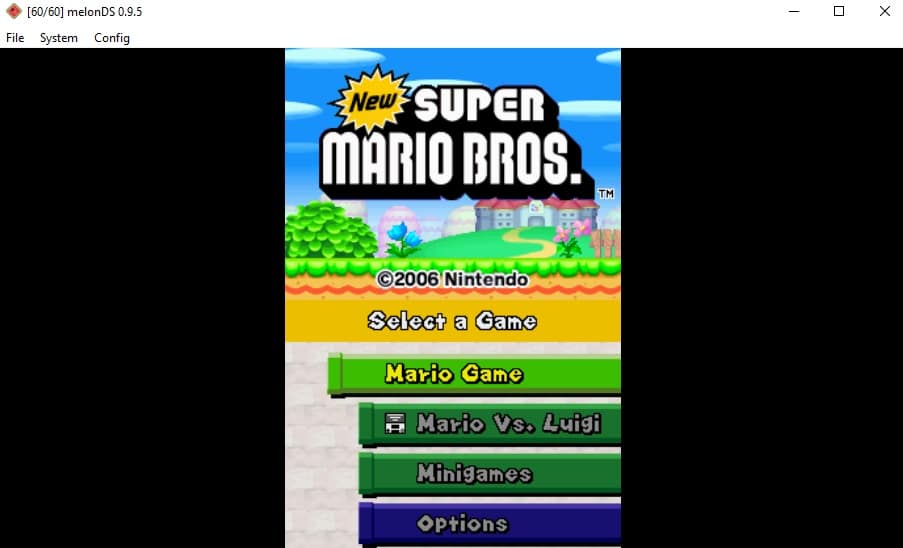 melonDS, a Nintendo DS emulator, playing Super Mario Bros.