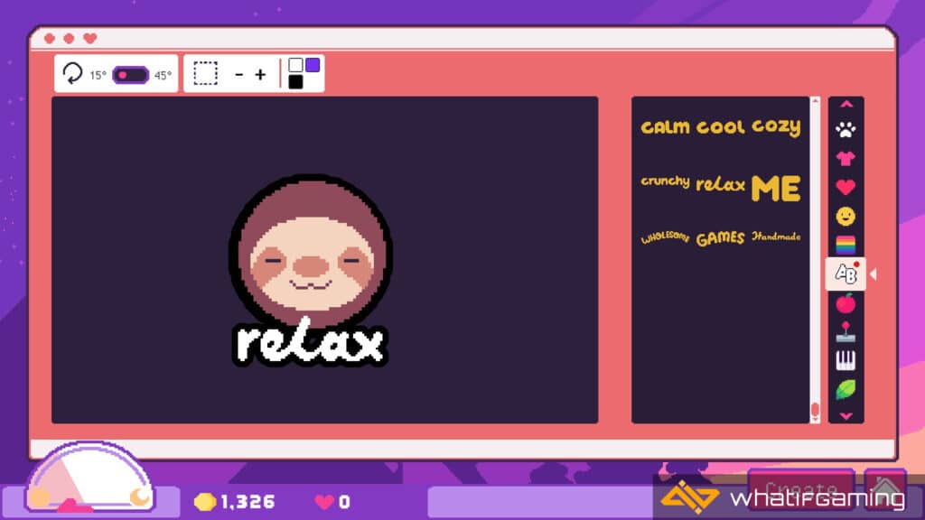 Designing a relaxing sloth on the Creator screen
