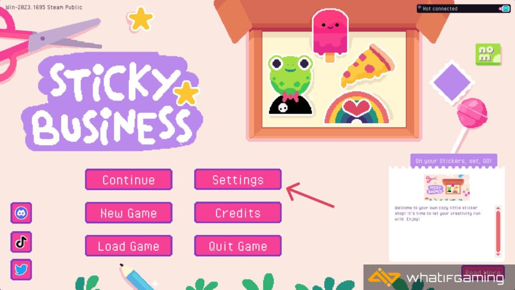 Sticky Business Main Menu Screen