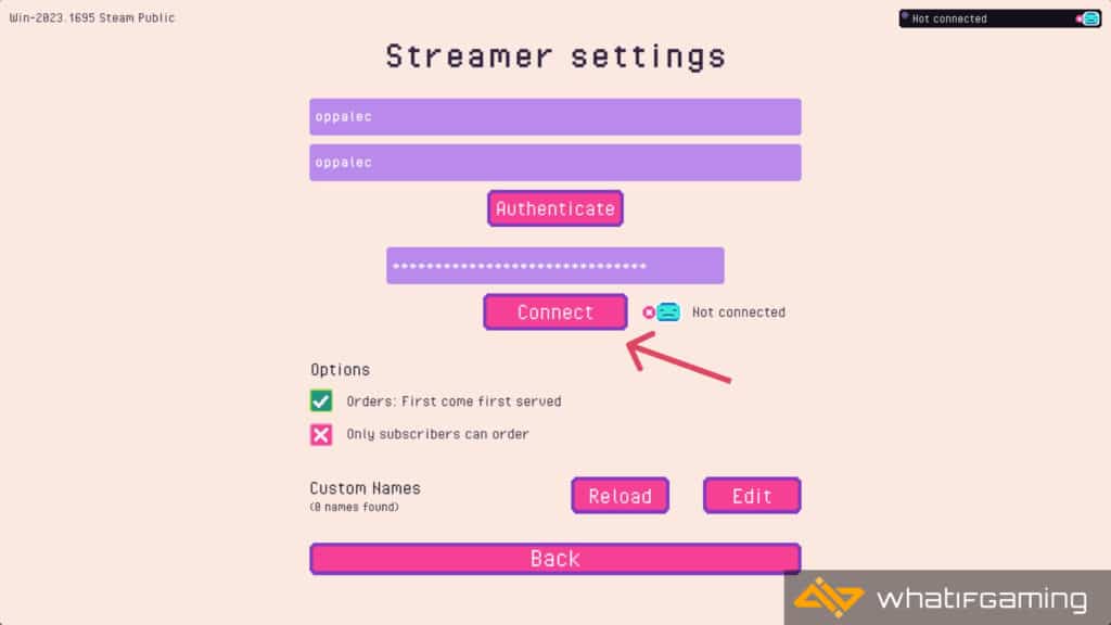 Streamer Settings Screen