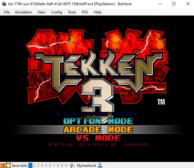 Tekken, the PlayStation version, running on BizHawk, a multi-system emulator.