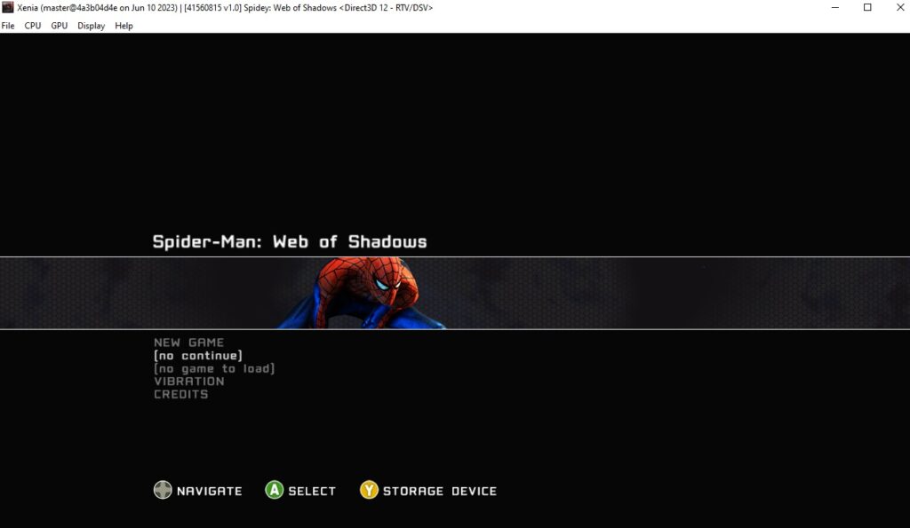 Spider-Man: Web of Shadows running on Xenia.