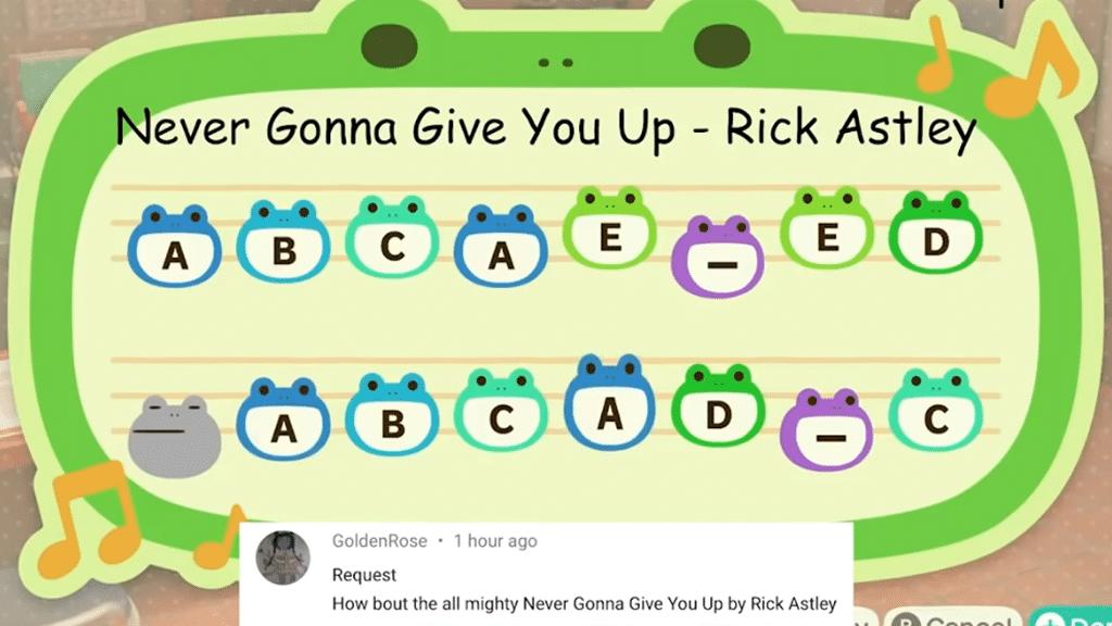 Rickroll as an Animal Crossing island tune