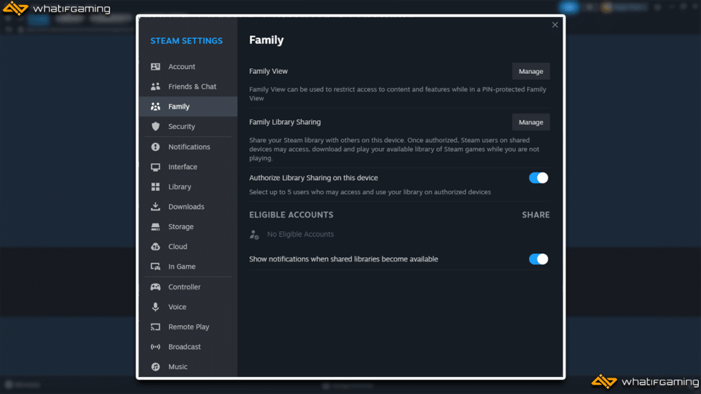 Managing Family Sharing options.