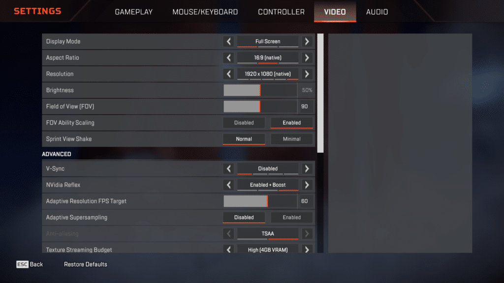 boost FPS in Apex Graphical Settings