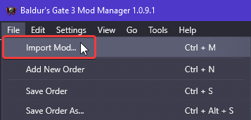 File > Import Mod