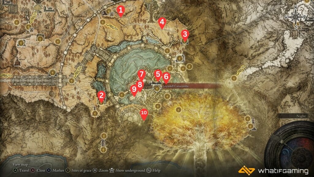 Leyndell, Royal Capital Smithing Stone 5 Map Locations