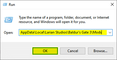 Baldur's Gate 3 Mod Location in Windows Run