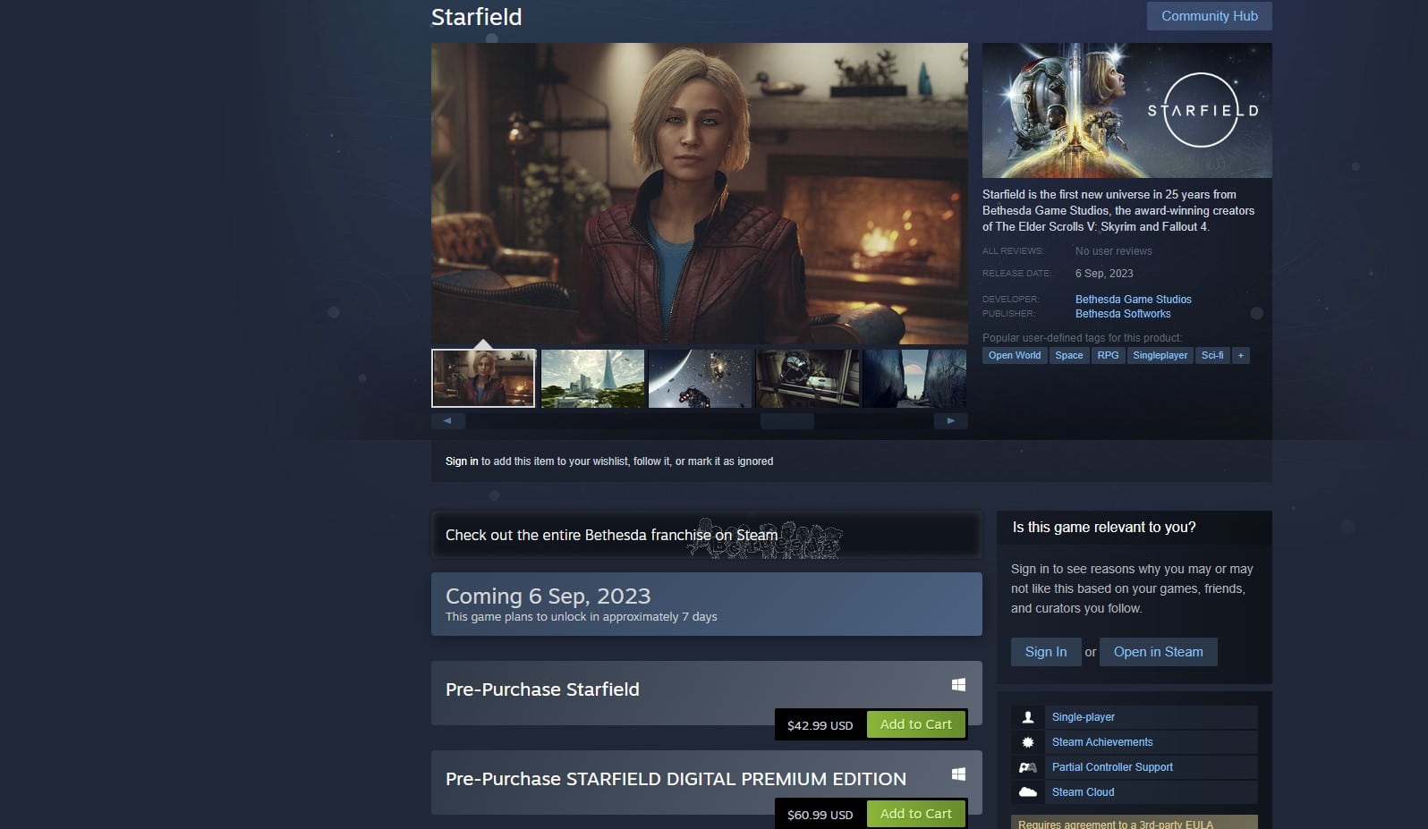 Starfield Steam price