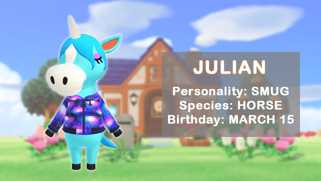 A profile of Julian, one of the most popular Animal Crossing horse villagers.