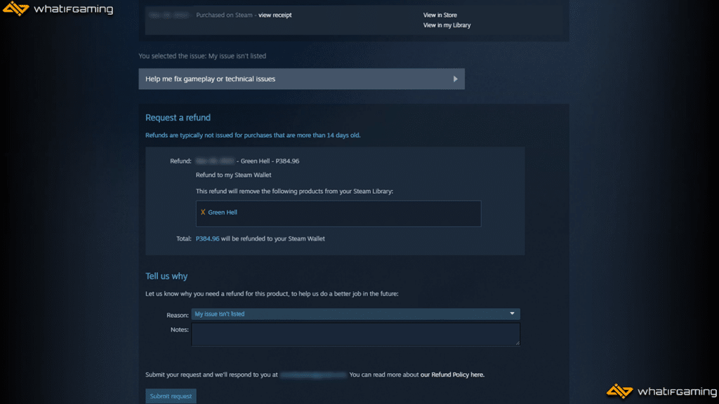 Steam feature that allows you to refund games.