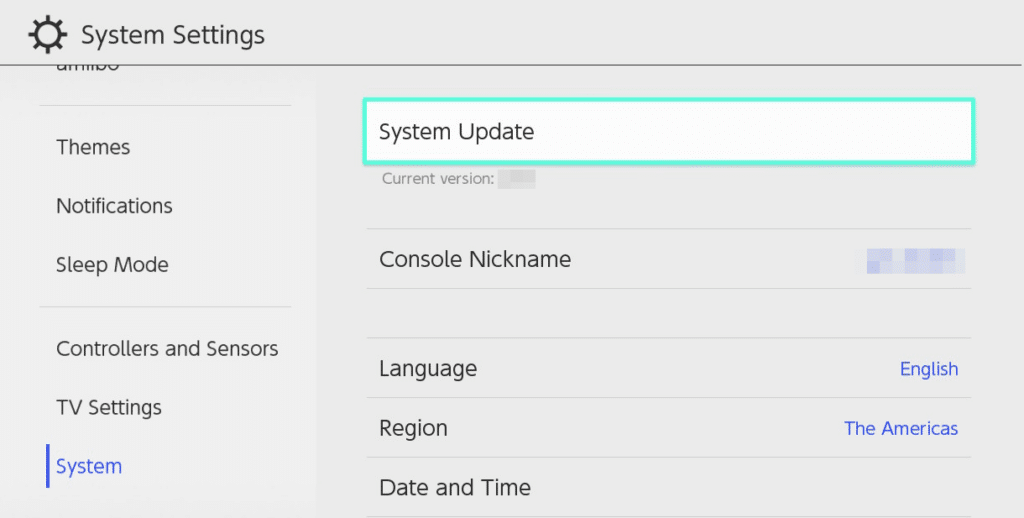 System Update in System Settings
