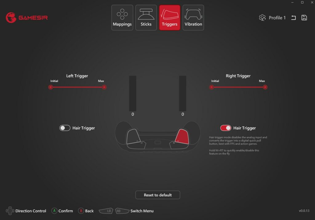 Image shows the Trigger options Gamesir g7 Se review