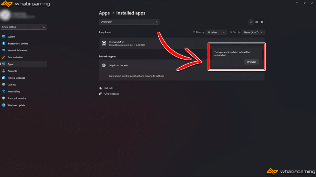 Uninstall Overwatch 2 from Programs list